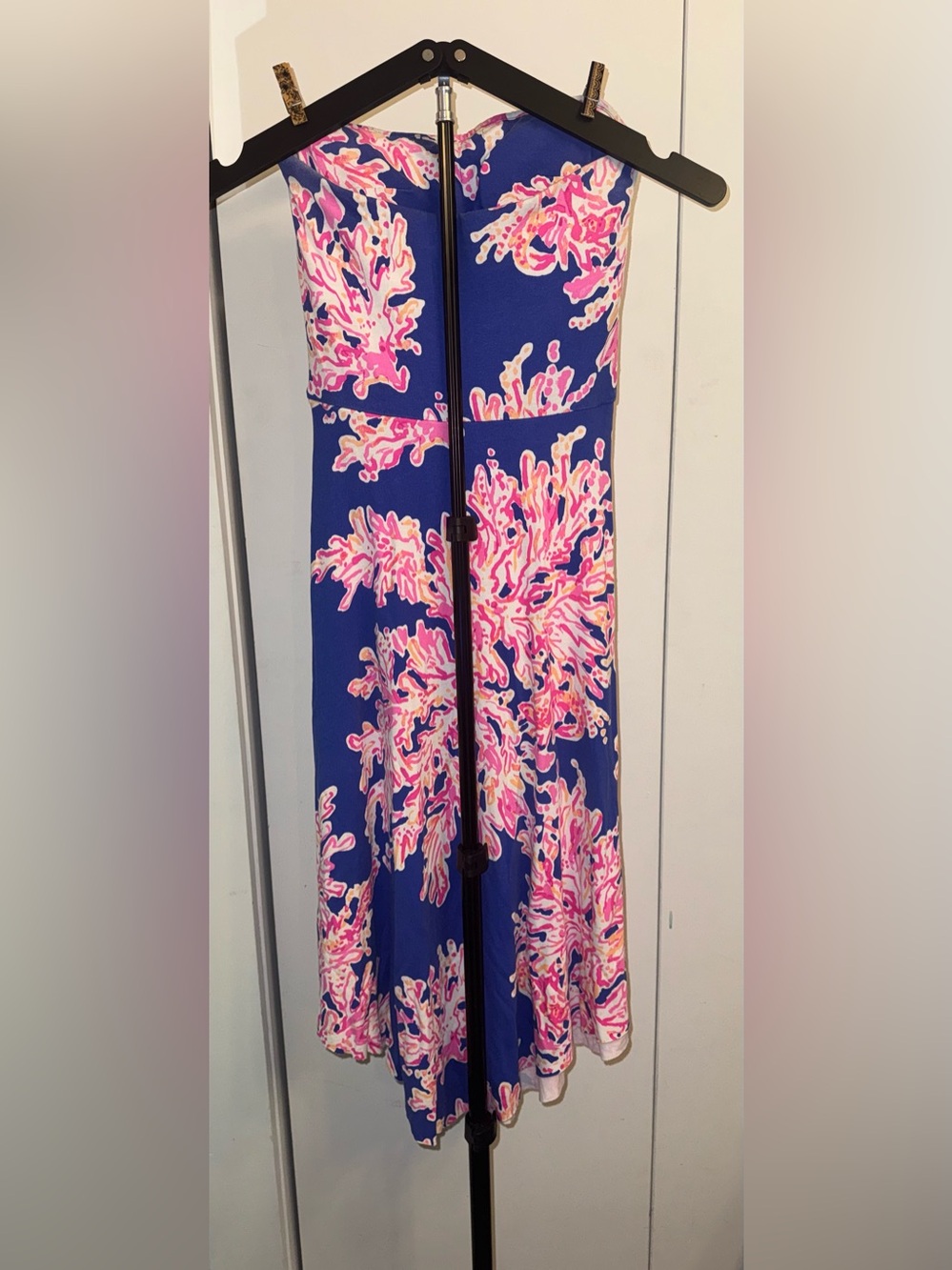 Lilly Pulitzer XXS Strapless Floral Maxi Dress Blue Pink Built In Bra Resort - Picture 2 of 9